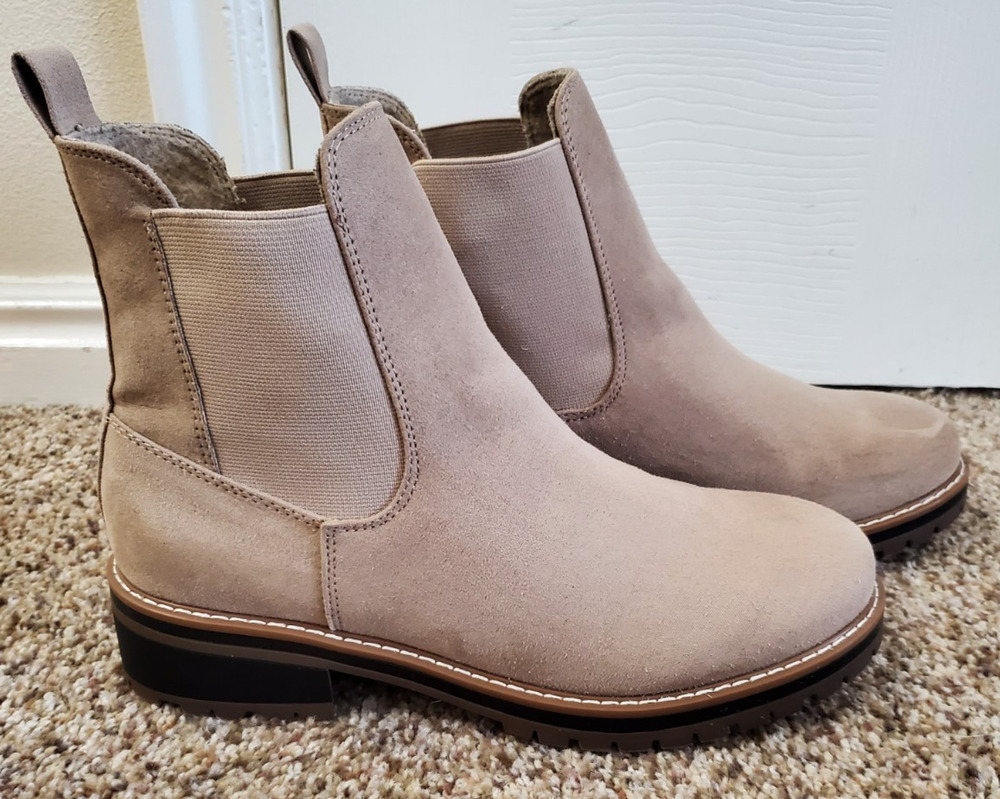 Kensie Chelsea Ankle Boots Womens Size 9 Beige Taupe Suede Pull On Lug Sole